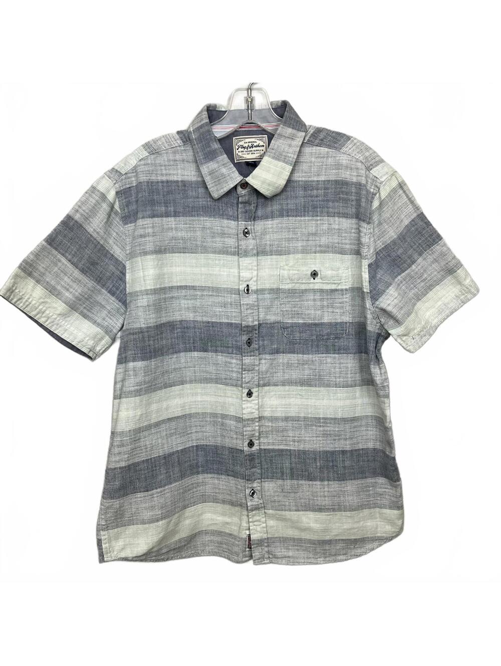 Flag & Anthem Short Sleeve Button Down Shirt mens Large Gray Blue Striped Cotton - Picture 6 of 8